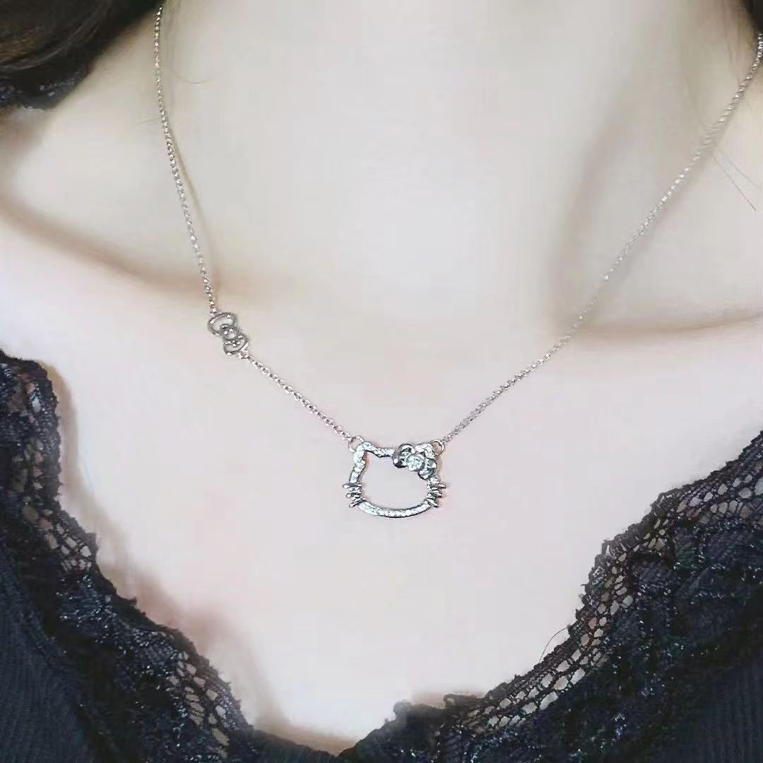 Damen Halskette mit verspieltem Katzenmotiv und Zirkonia Shop Nory