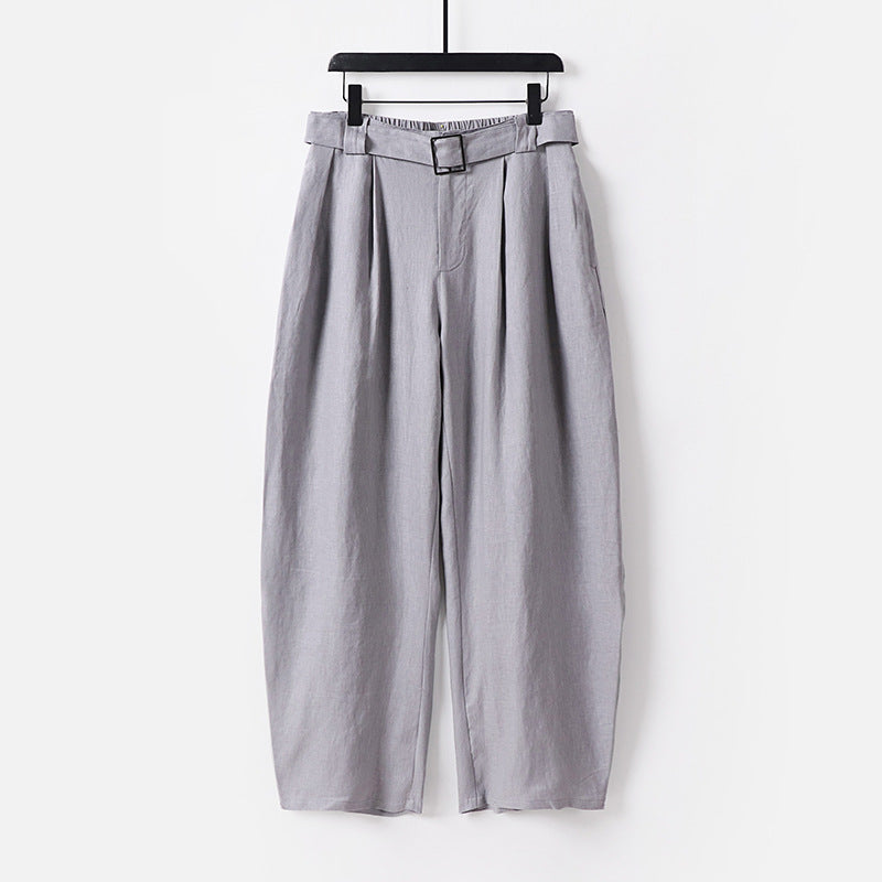 Damen Hochgeschnittene weite Leinenmix-Hose mit Bundfalten und Stoffgürtel Shop Nory