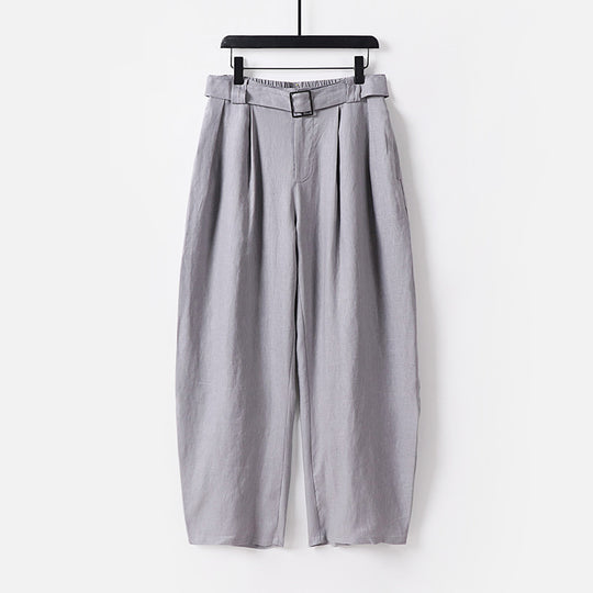Damen Hochgeschnittene weite Leinenmix-Hose mit Bundfalten und Stoffgürtel Shop Nory