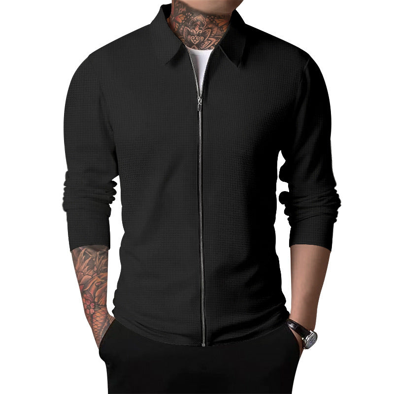 Herren nan schlanke Struktur-Zipjacke mit Hemdkragen, verdecktem Reißverschluss und feiner Waffelstruktur Shop Nory