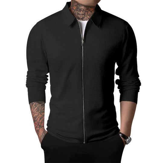 Herren nan schlanke Struktur-Zipjacke mit Hemdkragen, verdecktem Reißverschluss und feiner Waffelstruktur Shop Nory