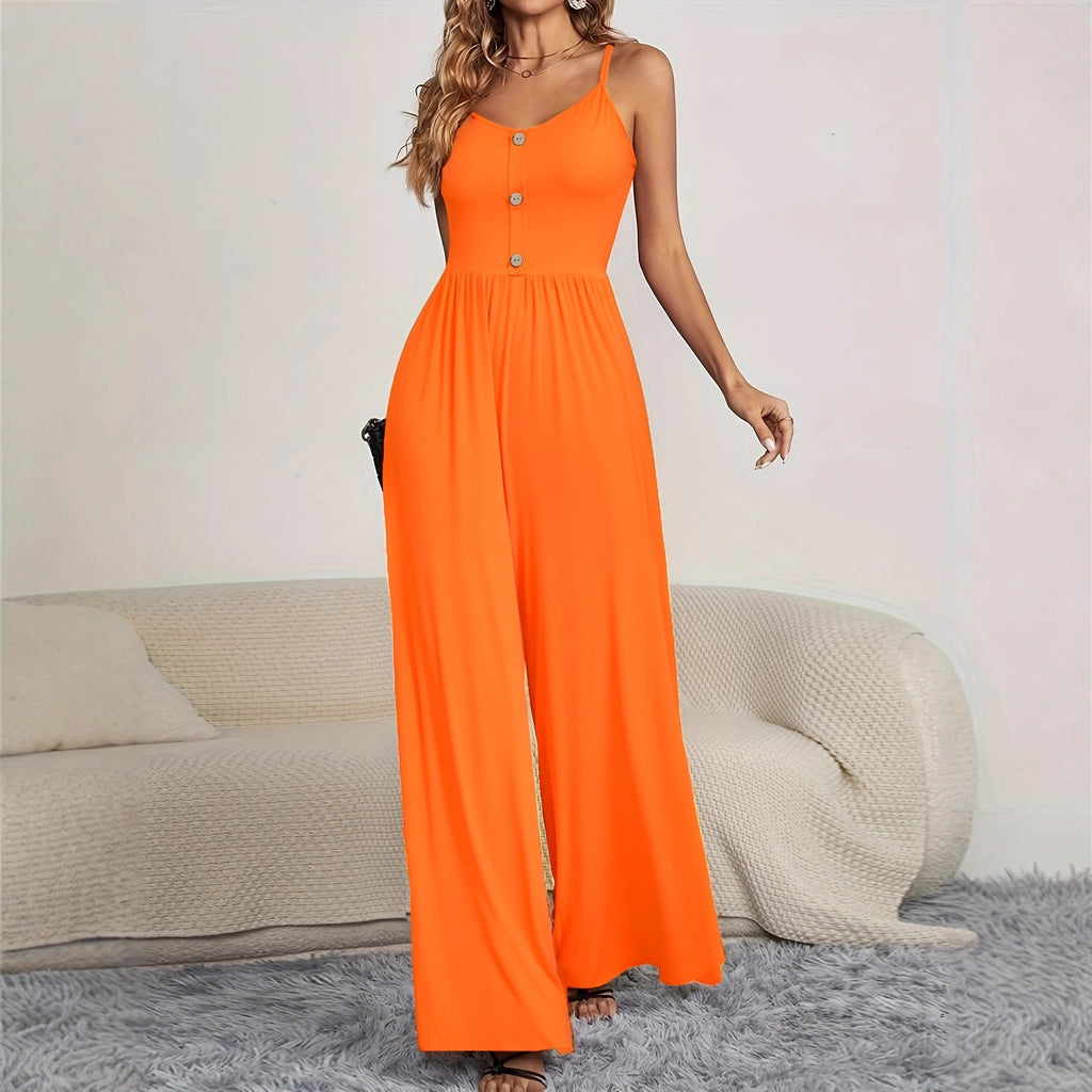 Damen Jumpsuit mit knöpfbarem Oberteil und weitem Bein
