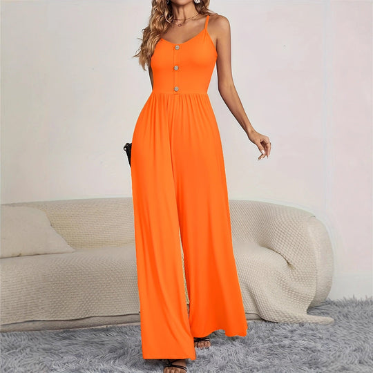 Damen Jumpsuit mit knöpfbarem Oberteil und weitem Bein