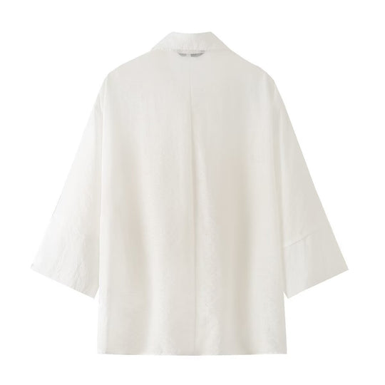 Damen Transparente Oversize‑Bluse mit 3D‑Blütenapplikationen und Hemdkragen Shop Nory