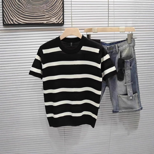 Herren Gestreiftes Kurzarm-Shirt Shop Nory