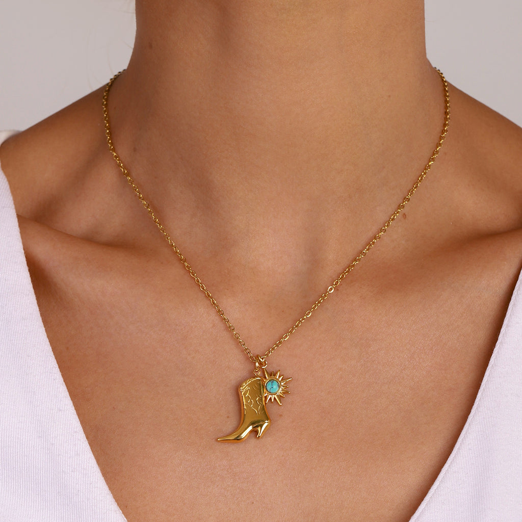Damen Halskette mit charmantem Stiefelmuster und blaue Zirkonia Akzent Shop Nory