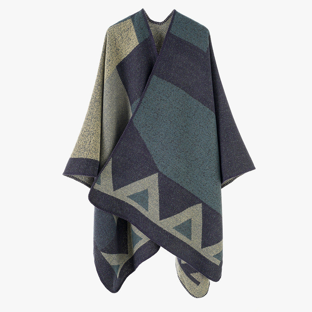 Damen Vielseitiger Wollmix-Überwurfponcho mit geometrischem Jacquard und offener Front Shop Nory