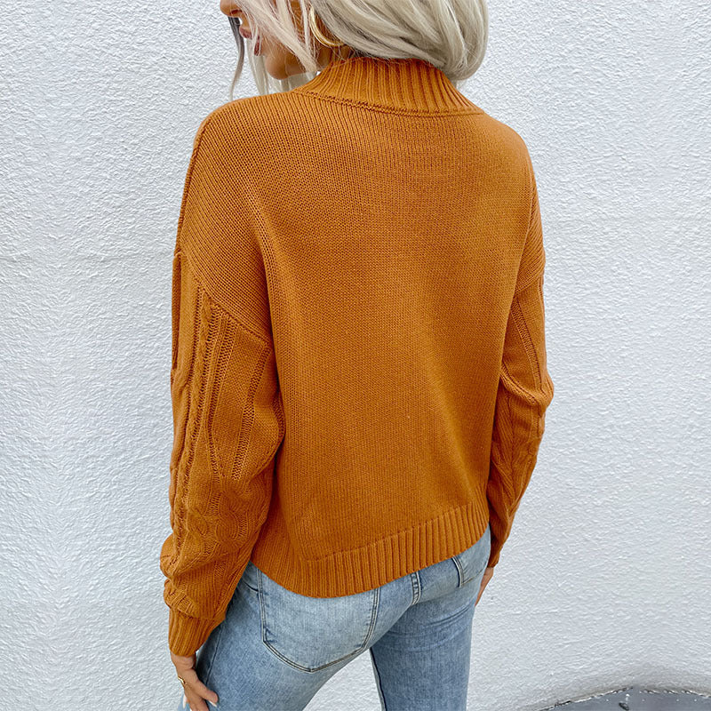 Damen Kurzgeschnittener Zopfmuster-Strickpullover mit Stehkragen Shop Nory