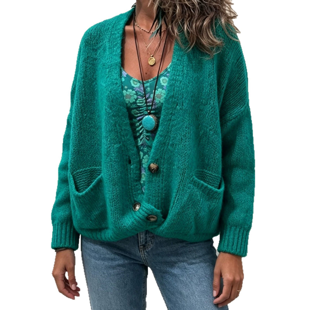 Damen Grobgestrickter Oversize-Cardigan mit Knopfleiste und Eingrifftaschen Shop Nory