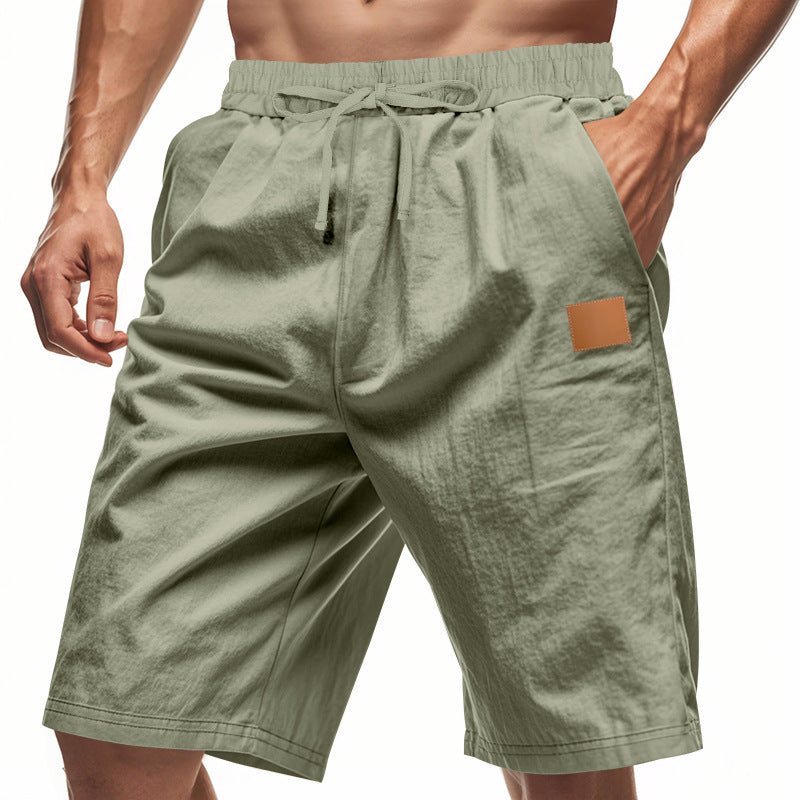 Herren nan leichte Freizeit-Bermudashorts mit Elastikbund, Kordelzug und dezenter Lederapplikation