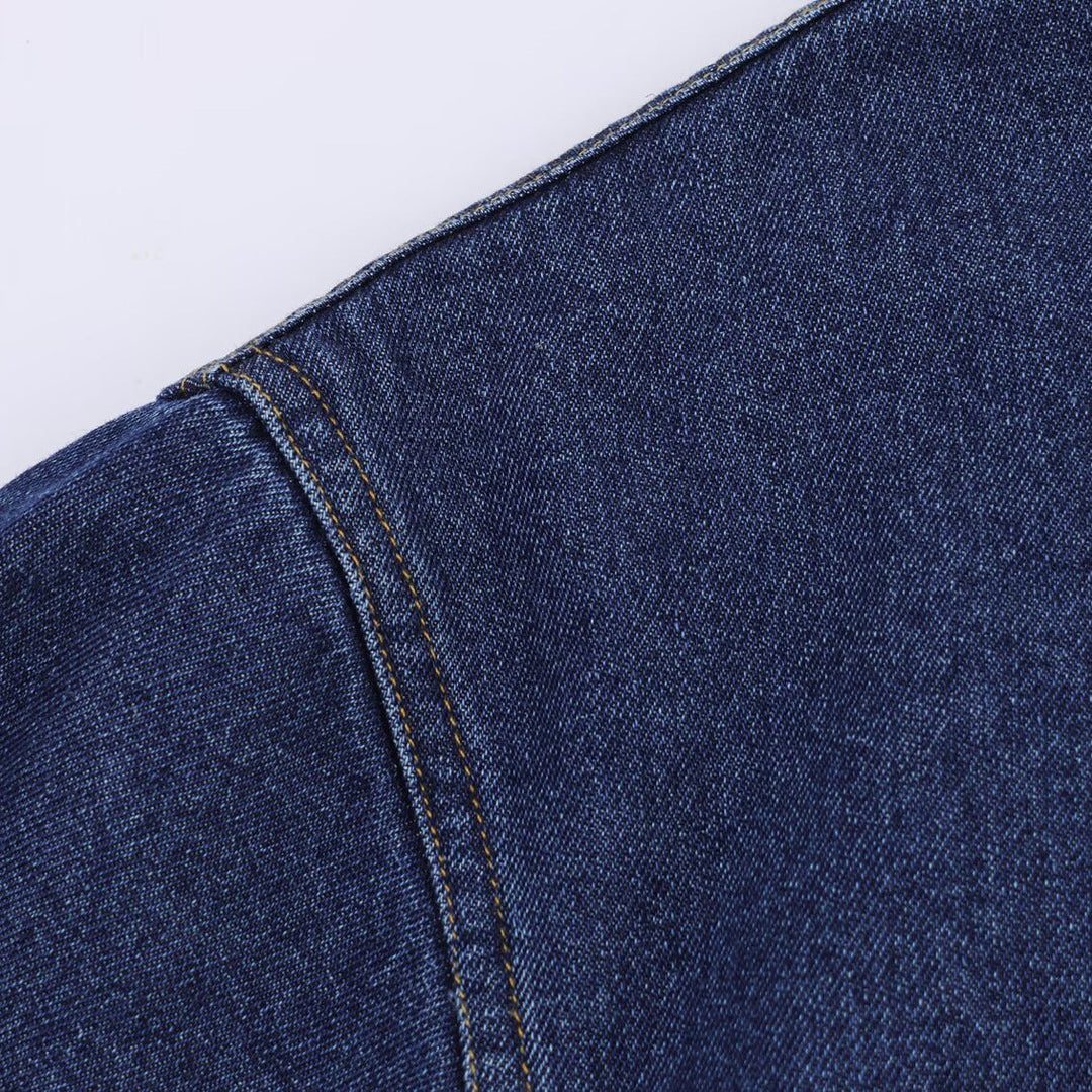 Damen modische Denimjacke mit hohem Kragen und seitlichen Taschen