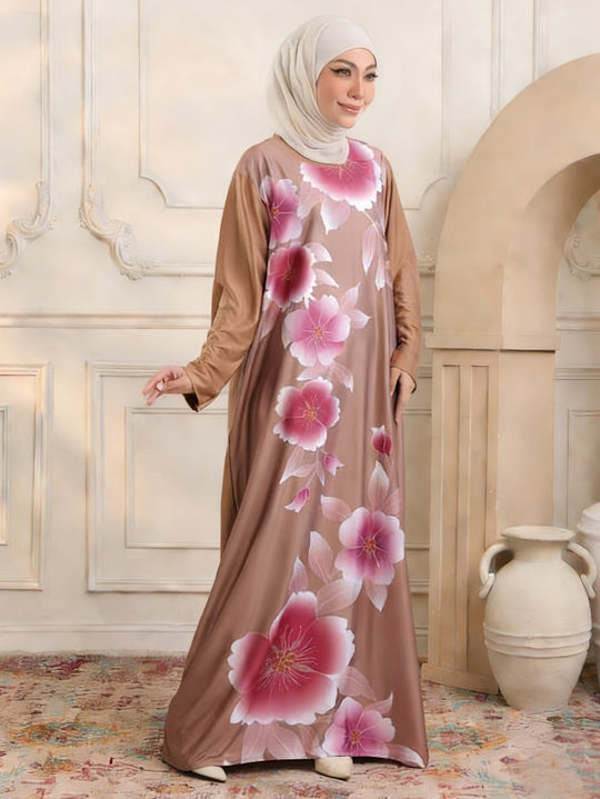 Damen Maxikleid im Kaftan-Stil mit handbemaltem Blumenprint Shop Nory
