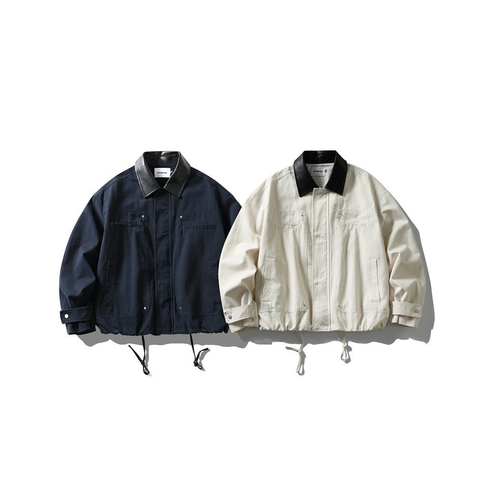 Herren Kurz geschnittene Boxy‑Blousonjacke mit Lederimitat‑Kragen, Tunnelzugsaum und Druckknopfmanschetten Shop Nory