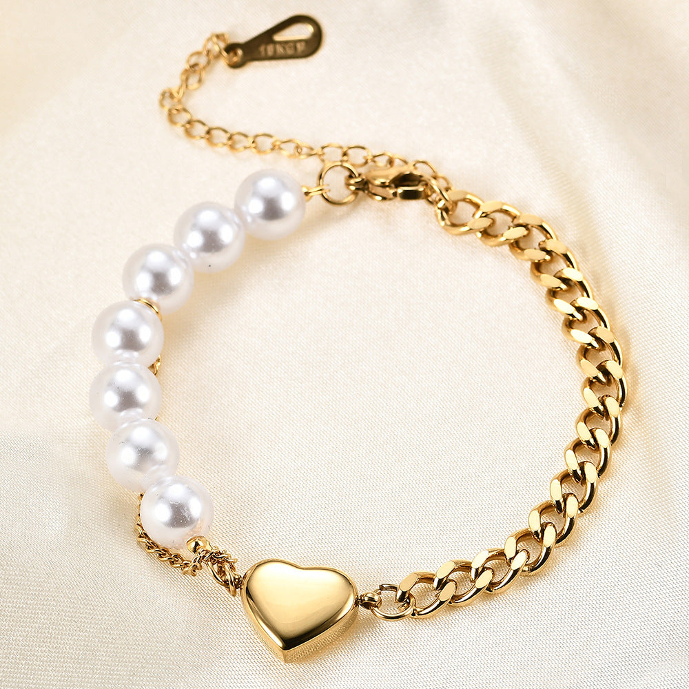Damen Armband mit perlenbesetztem Herzen Shop Nory