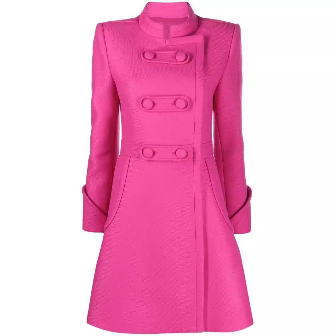 Damen Midilanger A-Linien Mantel mit Stehkragen und dekorativem Schlaufenverschluss Shop Nory