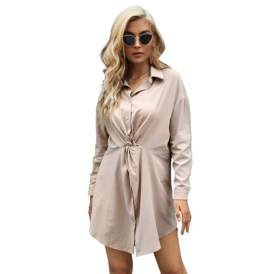 Damen Tunika-Hemdblusenkleid mit Twist-Knoten, Knopfleiste und seitlichem Schlitz Shop Nory