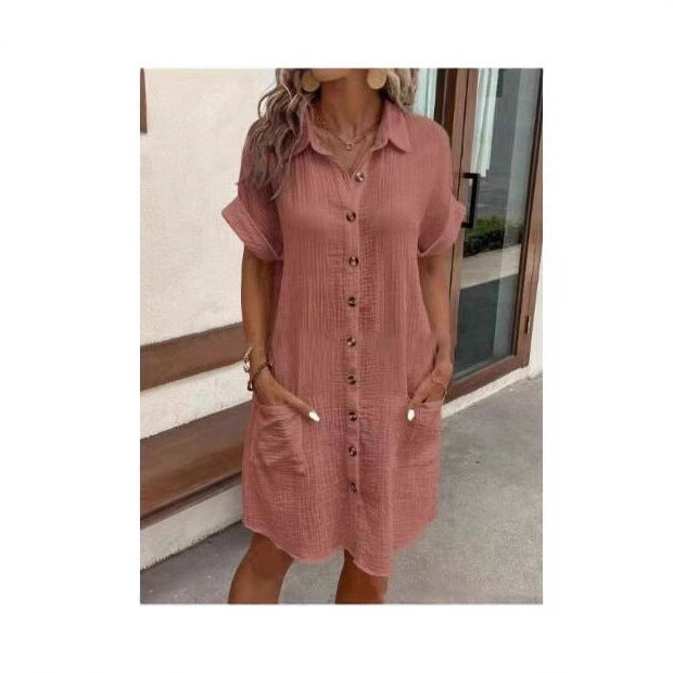 Damen lässiges Hemdblusenkleid mit Knopfdetails und Taschen