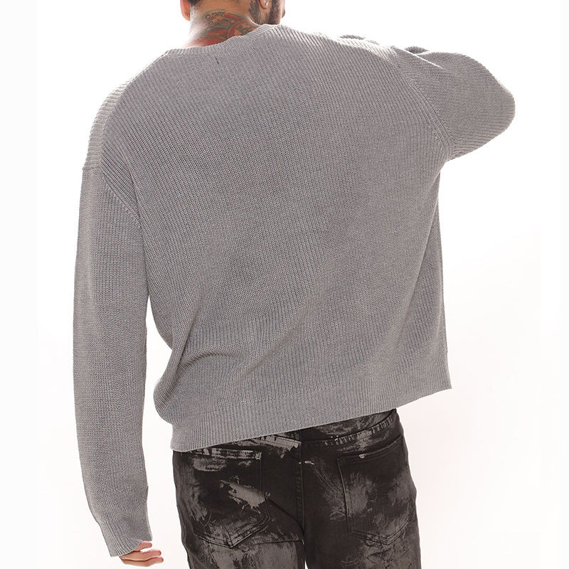 Herren Lockerer Strukturstrick-Pullover mit Rundhalsausschnitt und überschnittener Schulter Shop Nory