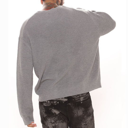 Herren Lockerer Strukturstrick-Pullover mit Rundhalsausschnitt und überschnittener Schulter Shop Nory