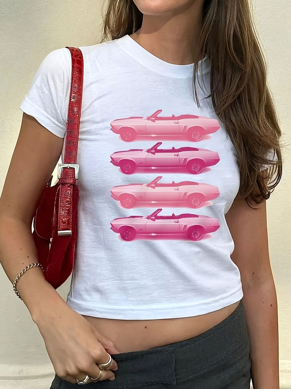 Damen Kurzarm T-Shirt mit aufgedrucktem Lippenmotiv Shopnory
