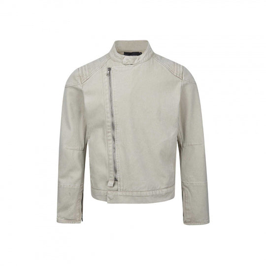 Herren Asymmetrische Kurzjacke im Biker-Stil mit Stehkragen und schrägem Metallreißverschluss Shop Nory