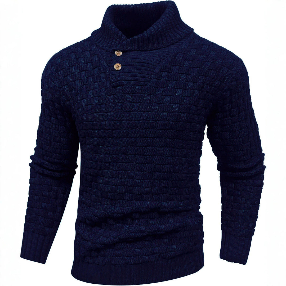 Herren Grobgestrickter Pullover mit hohem Rollkragen, Knopfleiste und Körbchenstrick Shop Nory