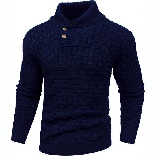 Herren Grobgestrickter Pullover mit hohem Rollkragen, Knopfleiste und Körbchenstrick Shop Nory