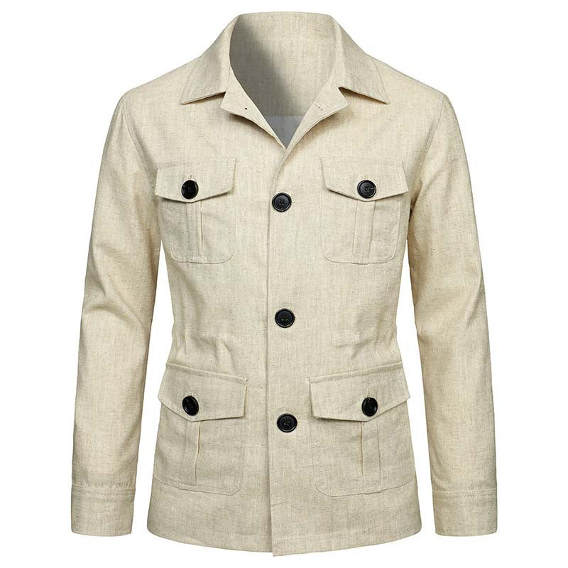 Herren Safari‑Leinenjacke mit vier aufgesetzten Pattentaschen Shop Nory