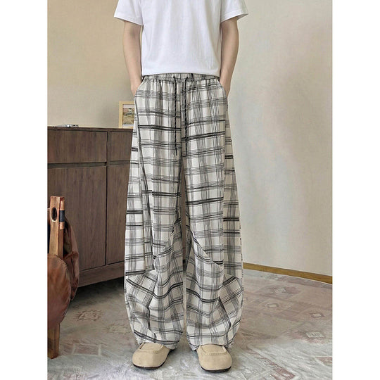 Herren weite karierte Lounge-Hose mit elastischem Bund und Tunnelzug Shop Nory