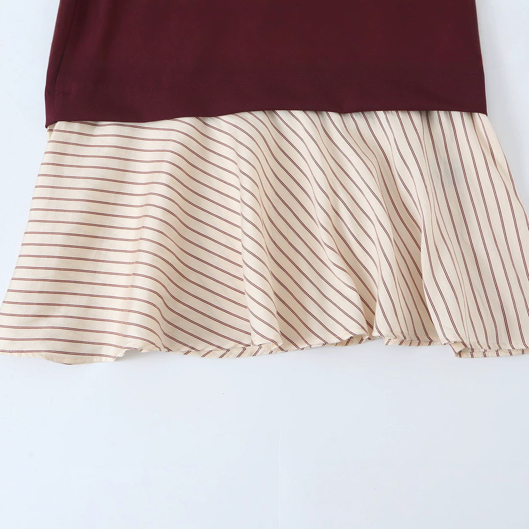 Damen Lässiges Sweatkleid mit Stehkragen, halbem Reißverschluss und gestreiftem Volantrock Shop Nory