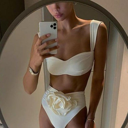 Damen Hochgeschnittener Bikini mit raffiniertem Rüschendetail Shopnory