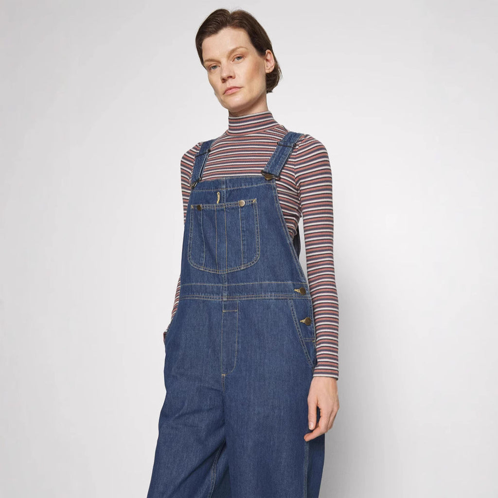 Damen Denim-Latzhose mit weitem Bein und verstellbaren Trägern