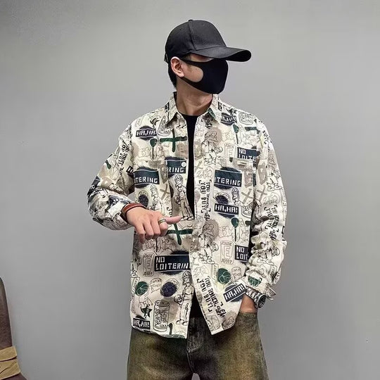 Herren Lockeres Hemdjacke mit Allover-Grafikprint und Brusttaschen Shop Nory
