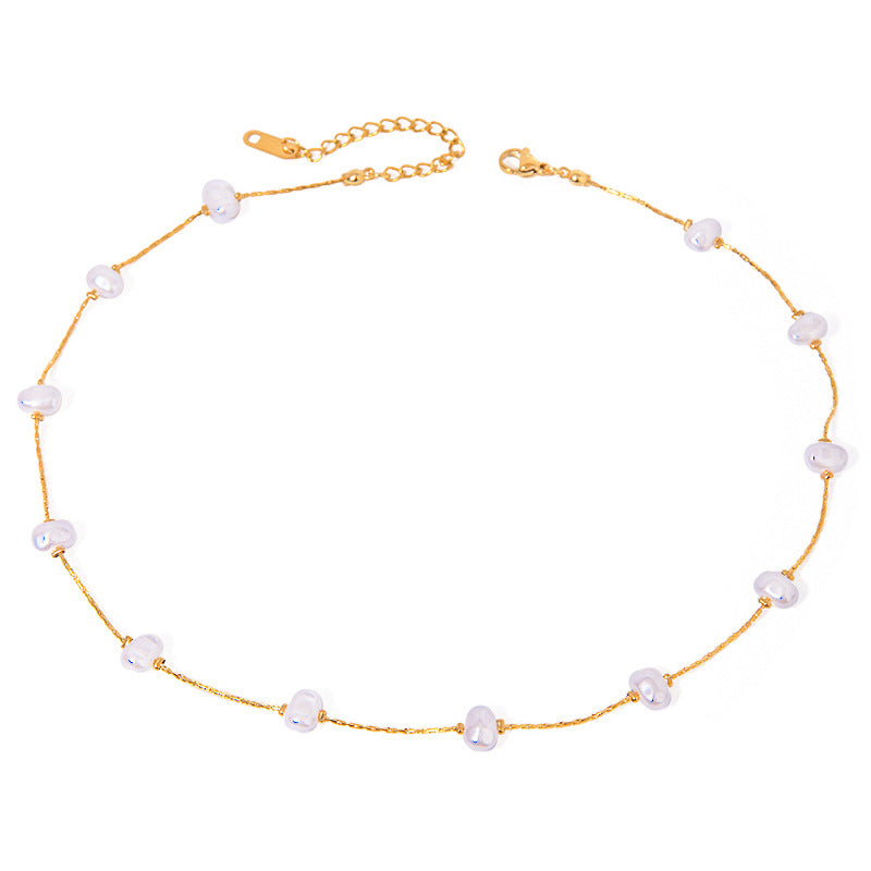 Damen Halskette mit perlenbesetzten Details aus hypoallergenem Edelstahl Shop Nory