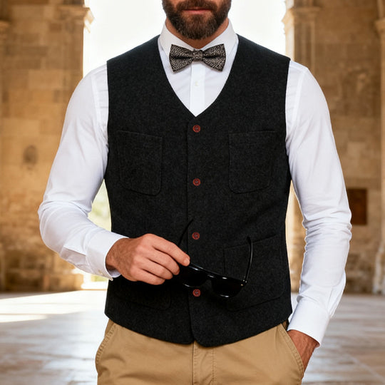 Herren Wollweste mit V-Ausschnitt und aufgesetzten Taschen Shop Nory