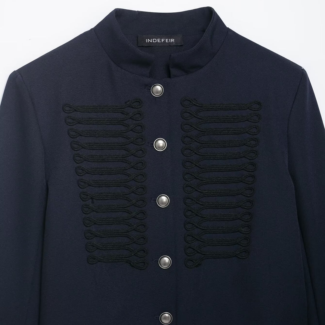 Damen Kurzer Militärinspirierter Wollmix-Blazer mit Stehkragen und Zierkordel-Detail Shop Nory