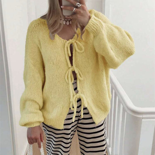Damen Grobgestrickter Offener Cardigan mit Bindebändern, Oversize‑Silhouette und Raglanärmeln Shop Nory