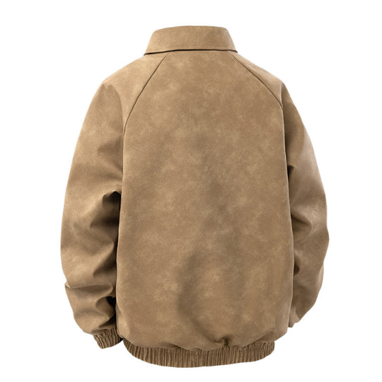 Herren Veloursleder‑Optik Zipjacke im Retro‑Blouson‑Stil mit Kentkragen und elastischem Saum Shop Nory