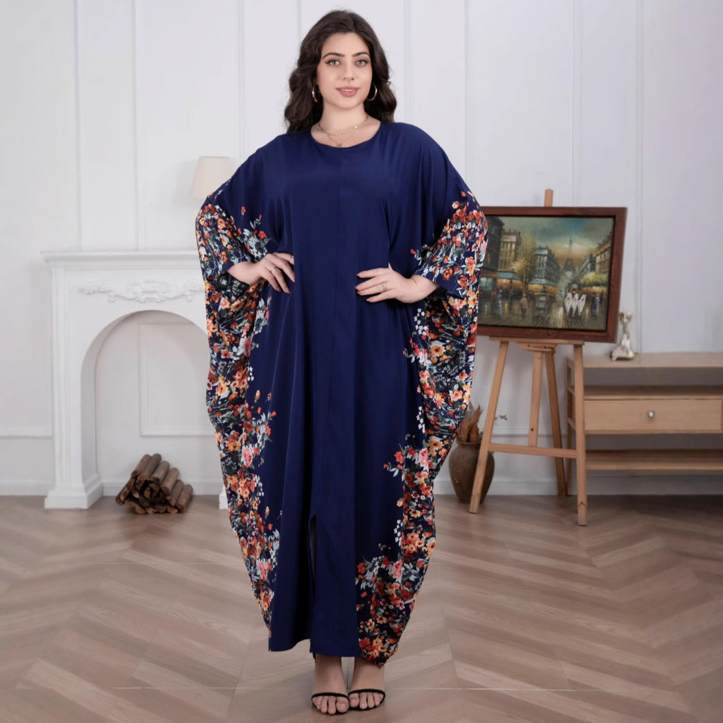 Damen Fließendes Maxikaftan-Kleid mit floralem Saum und dreiviertel Ärmeln Shop Nory