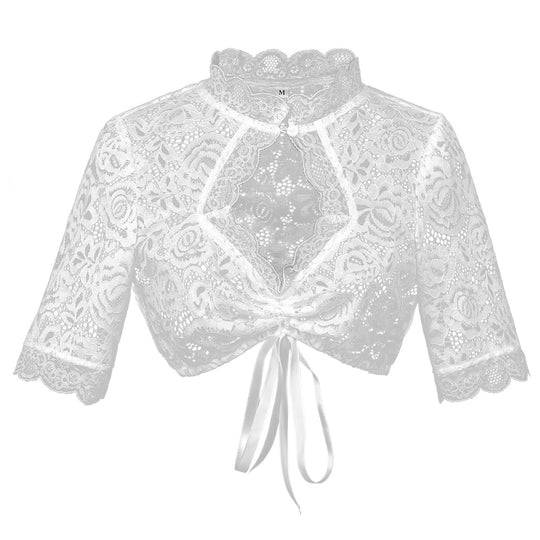 Damen nan Spitzenbolero kurz mit Stehkragen und Bindeband Shop Nory