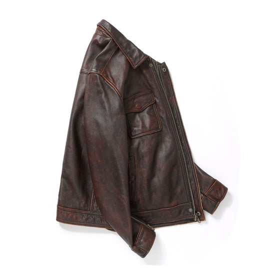Herren Lederjacke im Worker-Stil mit Brusttaschen und durchgehendem Reißverschluss Shop Nory