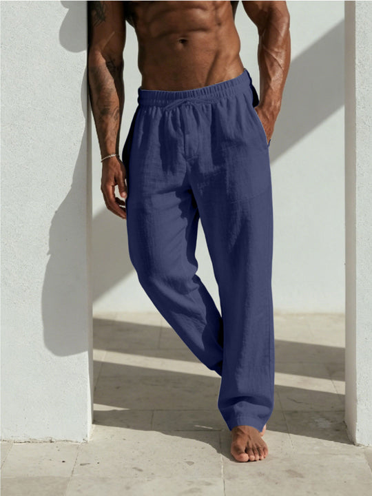 Herren Sommerliche Relaxhose aus Leinenmischung mit geradem Bein und Tunnelzug Shop Nory