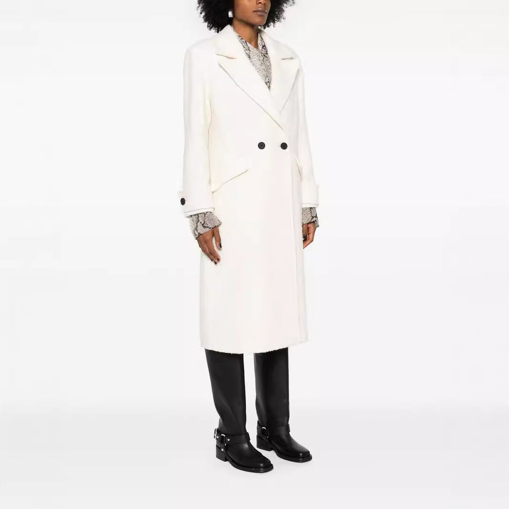 Damen Gerade geschnittener Midi-Wollmantel mit Oversize-Revers und verdeckter Knopfleiste Shop Nory