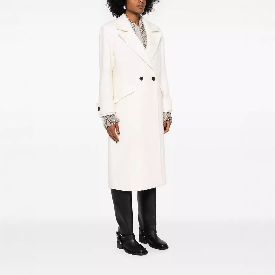 Damen Gerade geschnittener Midi-Wollmantel mit Oversize-Revers und verdeckter Knopfleiste Shop Nory