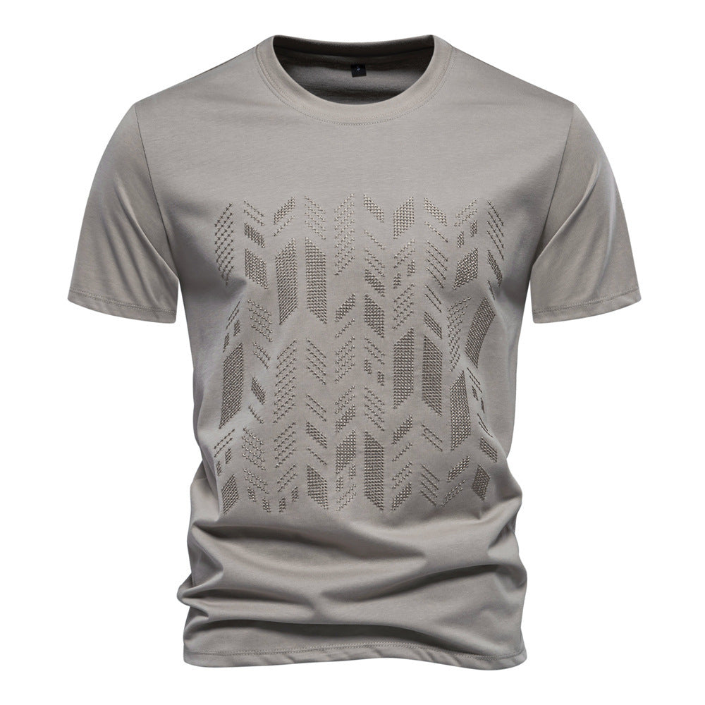 Herren nan Rundhalsshirt aus Baumwollmix mit geometrischer Laserperforation und geradem Schnitt