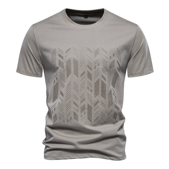 Herren nan Rundhalsshirt aus Baumwollmix mit geometrischer Laserperforation und geradem Schnitt