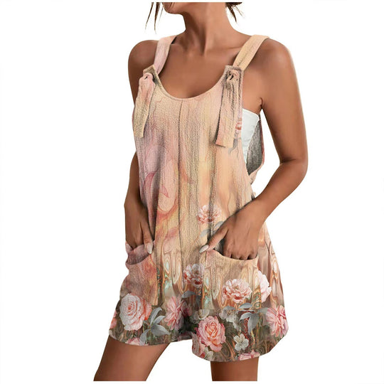 Damen lässiger Overall mit floralem Design und praktischen Taschen