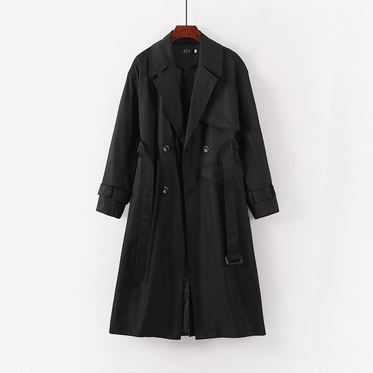Damen Langer taillierter Trenchcoat mit Bindegürtel und weitem Schalkragen Shop Nory