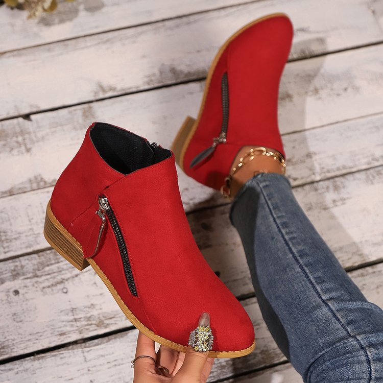 Damen elegante Kurzstiefel in Wildlederoptik mit seitlichem Zipper und dekorativer Quaste Shop Nory