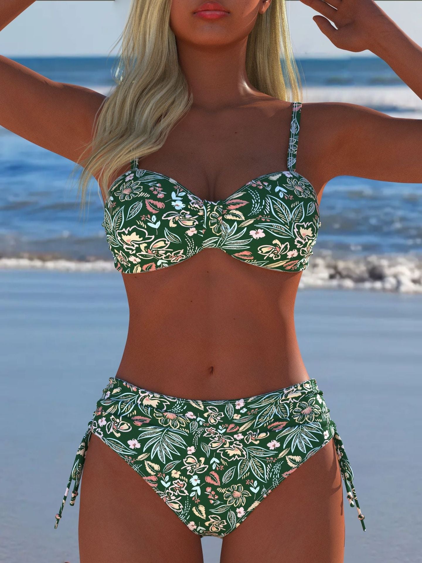 Damen Bikini-Set mit stilvollem Karomuster und goldfarbenen Akzenten